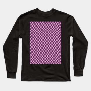 Dark Purple and Pink Distorted Warped Checkerboard Pattern III Long Sleeve T-Shirt